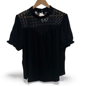 Elegant Black Lace yoke XL NEW puff short sleeve soft